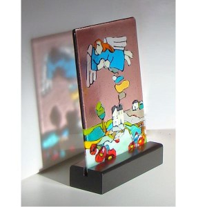 GUARDING ANGEL OF THE HEARTH fused glass panel approx 20cmx25cm