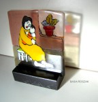 MOTHER AND CHILD fused glass panel approx. 18cmx18cm