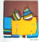PEAR AND APPLE fused glass panel approx 20cmx20cm