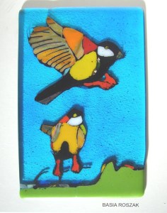 BIRDS fused glass panel approx.15cmx24cm
