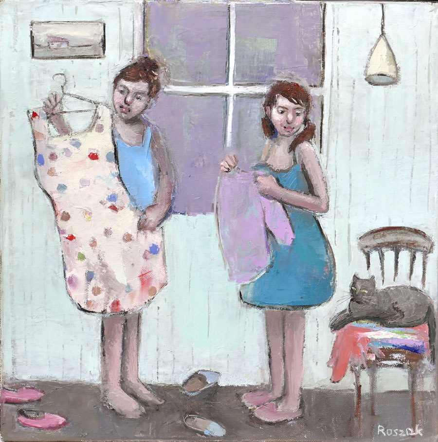 polka-dot dress and a cat