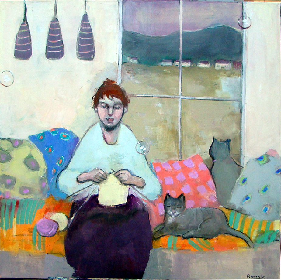 knitter cats oil on canvas