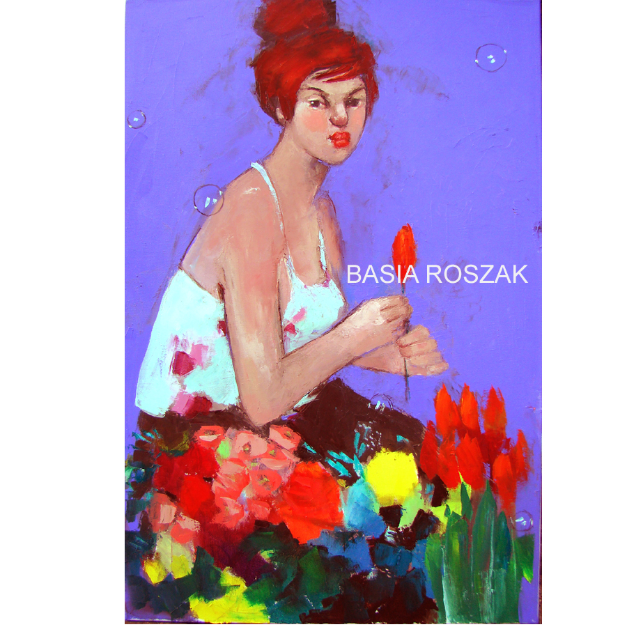 FLOWER SELLER oil on canvas 90cmx60cm