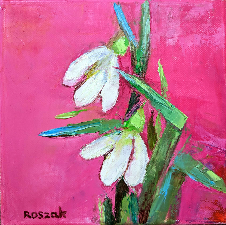 SNOWDROPS (1) oil on canvas 20cmx20cm