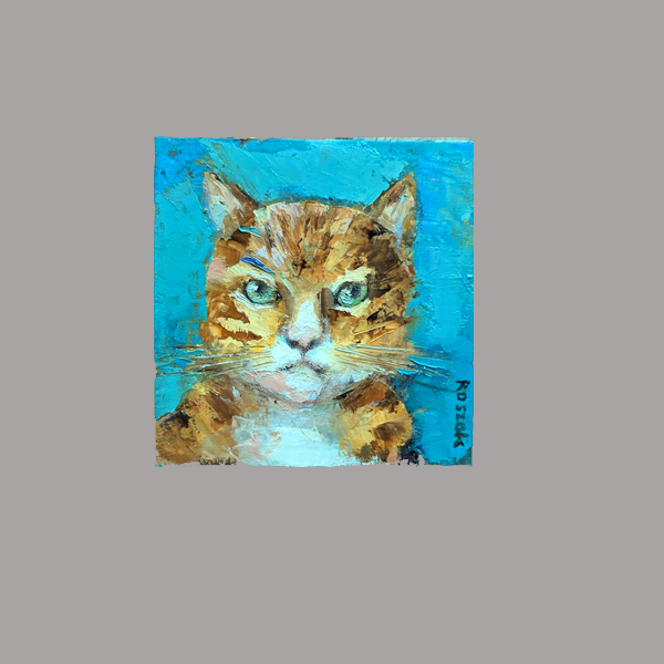 GINGER CAT oil on canvas 20cmx20cm