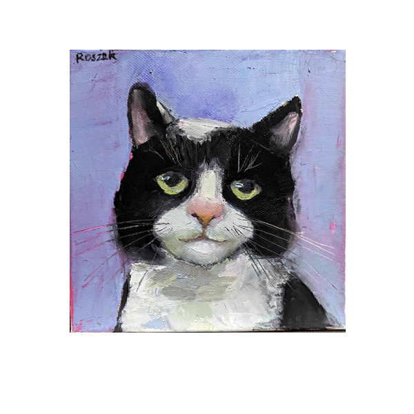 Black and white CAT oil on canvas 20cmx20cm