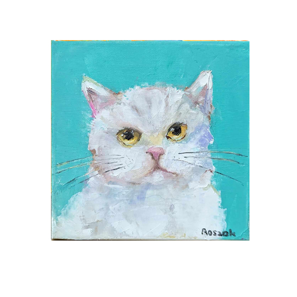 WHITE CAT oil on canvas 20cmx20cm