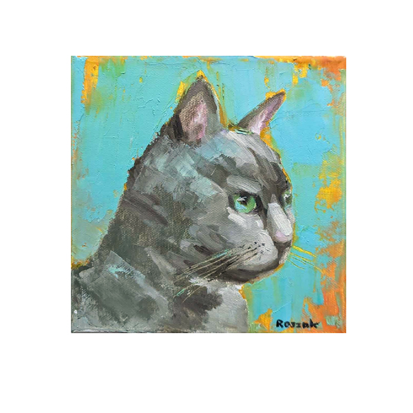 CAT( grey ) oil on canvas 20cmx20cm