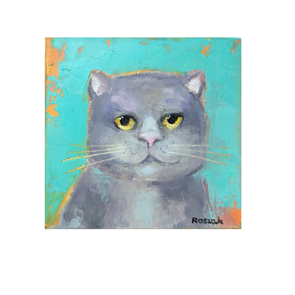 CAT( in turquoise ) oil on canvas 20cmx20cm