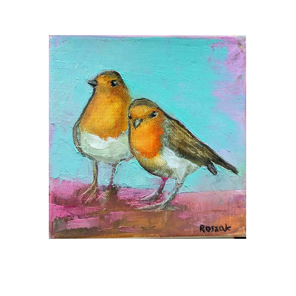 ROBINS oil on canvas 20cmx20cm
