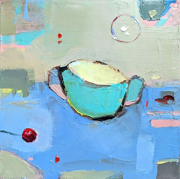 CUP AND CHERRY oil on canvas 20cmx20cm 